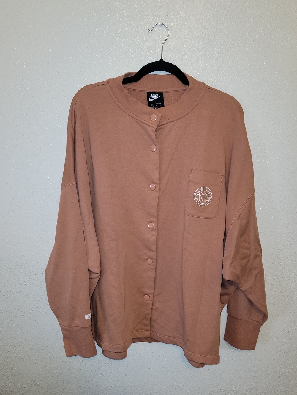 Nike Women's Blush Orange Pearl Femme French Terry Cardigan Size XL